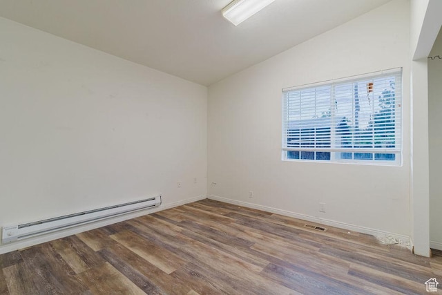 171 E 200 N, Orem, UT 84057 - empty room featuring baseboard heating, lofted ceiling, wood finished floors, and baseboards