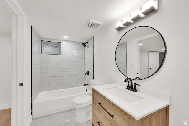 532 E 600 S, Salt Lake City, UT 84102 - bathroom featuring vanity, toilet, shower / bath combination, a textured ceiling, and baseboards