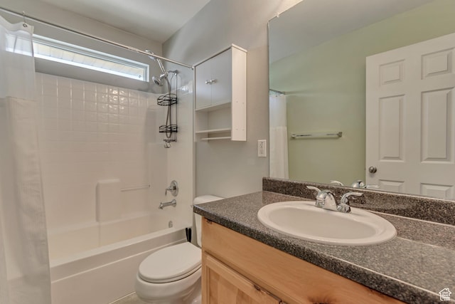 4917 W Stormy Meadow Dr, Riverton, UT 84096 - bathroom with shower / bath combination with curtain, toilet, and vanity