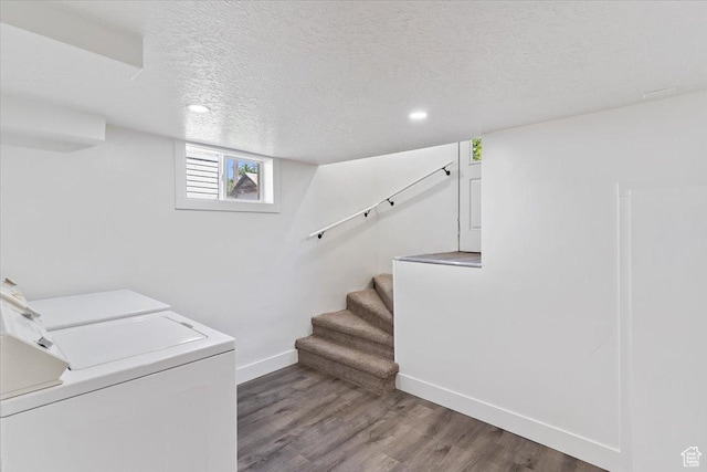 73 E 400 S, Logan, UT 84321 - laundry room featuring independent washer and dryer, baseboards, wood finished floors, a textured ceiling, and recessed lighting