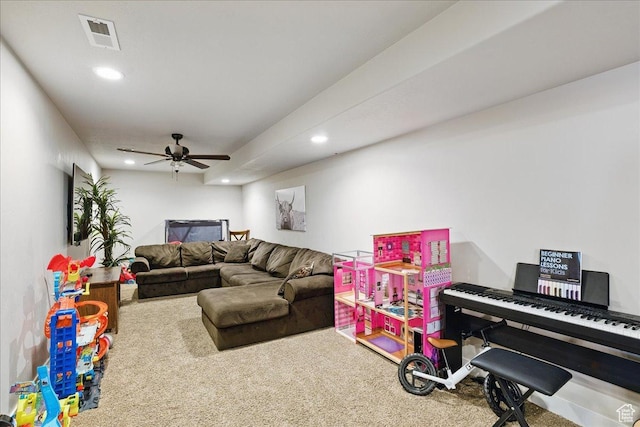 1467 S Lake View Ter, Saratoga Springs, UT 84045 - carpeted living area with recessed lighting and a ceiling fan