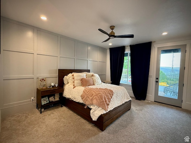 268 N 1400 W, Midway, UT 84049 - bedroom with a decorative wall, access to outside, light carpet, recessed lighting, and ceiling fan