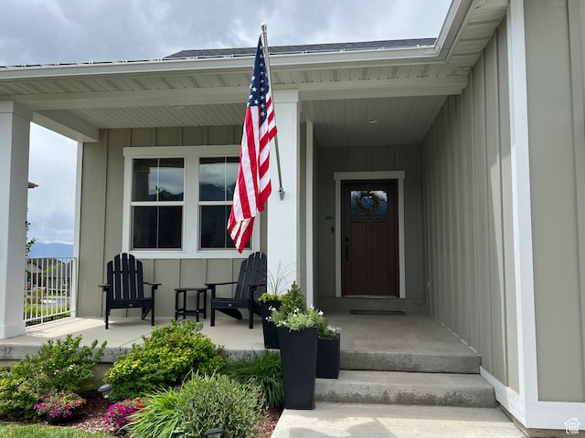 12137 N Montrose Dr, Highland, UT 84003 - entrance to property featuring a porch and board and batten siding