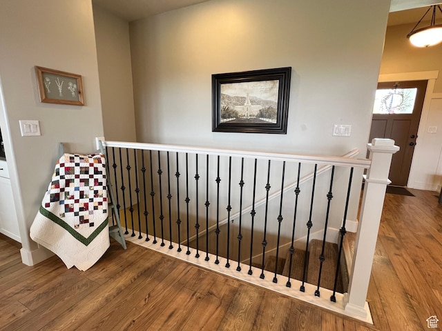 12137 N Montrose Dr, Highland, UT 84003 - staircase featuring wood finished floors and baseboards