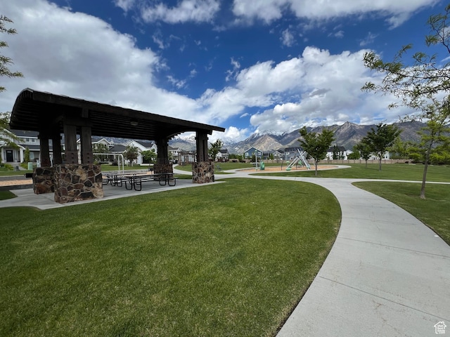 12137 N Montrose Dr, Highland, UT 84003 - view of property's community with a gazebo, a lawn, and a mountain view