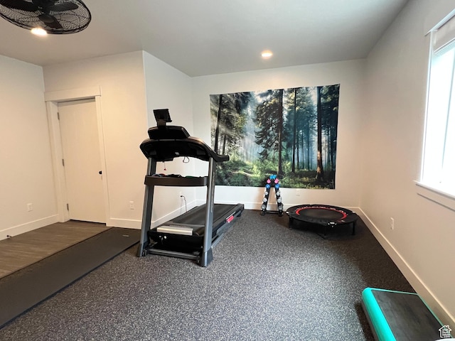 12137 N Montrose Dr, Highland, UT 84003 - exercise area with baseboards and a ceiling fan