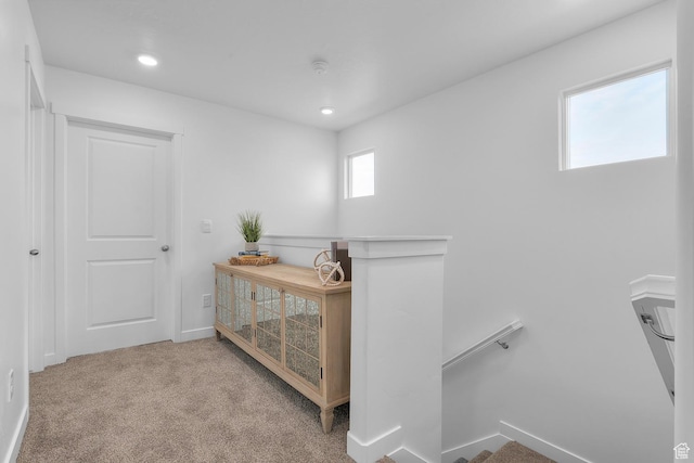 122 N Seaside St Unit 2319, Saratoga Springs, UT 84045 - hall with an upstairs landing, carpet flooring, recessed lighting, and baseboards