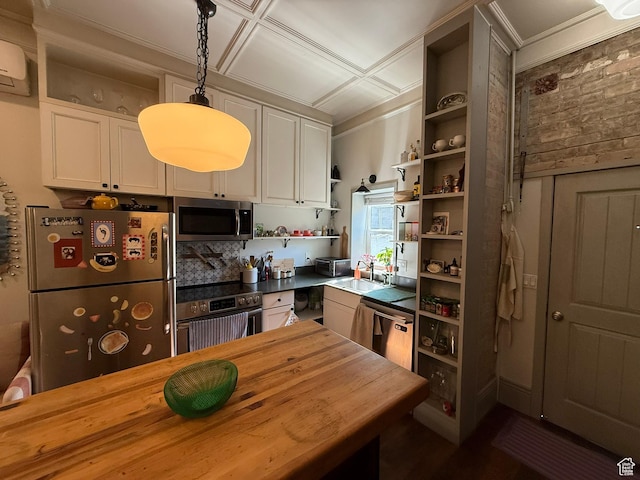 161 W 200 S, Provo, UT 84601 - kitchen featuring open shelves, stainless steel appliances, butcher block countertops, a sink, and white cabinets