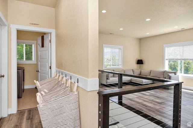 181 W 400 S, Hyrum, UT 84319 - hallway featuring plenty of natural light, recessed lighting, baseboards, and tile patterned floors