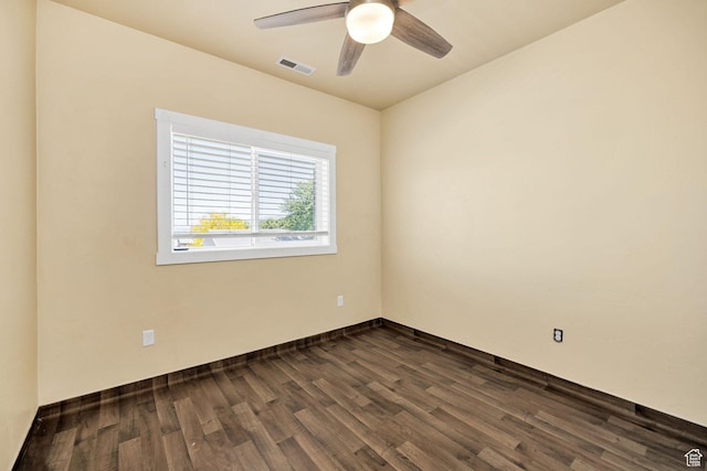 181 W 400 S, Hyrum, UT 84319 - unfurnished room with dark wood-style flooring, a ceiling fan, and baseboards