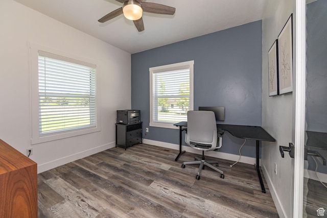 181 W 400 S, Hyrum, UT 84319 - home office with ceiling fan, wood finished floors, and baseboards