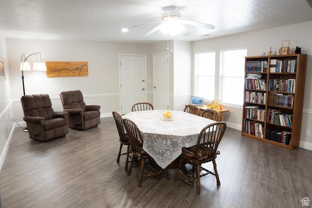 731 Pioneer Dr, Soda Springs, ID 83276 - dining area with baseboards, wood finished floors, ceiling fan, a textured ceiling, and recessed lighting