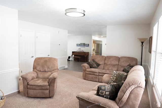731 Pioneer Dr, Soda Springs, ID 83276 - living room featuring carpet floors, baseboards, and a textured ceiling