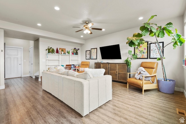 2335 W Cresthaven Ln, Lehi, UT 84043 - living area with a ceiling fan, light wood-style flooring, recessed lighting, and baseboards