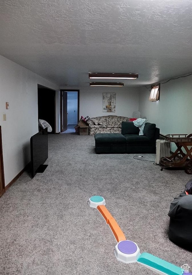 260 W 4th S, Soda Springs, ID 83276 - carpeted living room with a textured ceiling