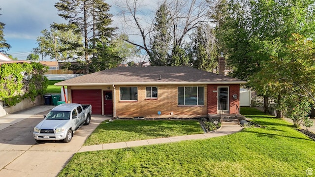 2079 W 3900 S, Roy, UT 84067 - ranch-style house featuring brick siding, a garage, concrete driveway, a front yard, and roof with shingles
