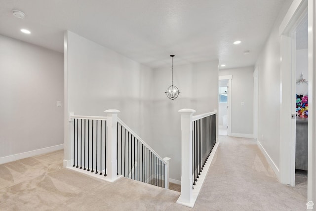 13321 S Split Oak Dr, Herriman, UT 84096 - corridor featuring an upstairs landing, carpet floors, recessed lighting, baseboards, and a chandelier