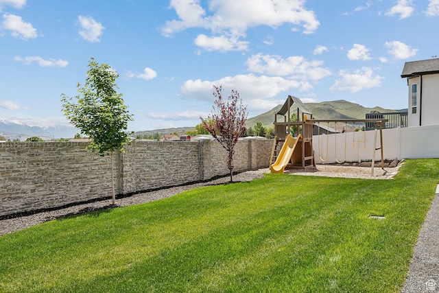 13321 S Split Oak Dr, Herriman, UT 84096 - view of yard featuring a playground and a mountain view