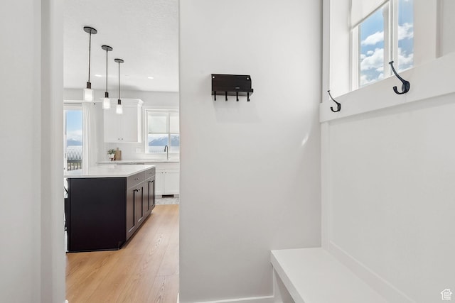 13321 S Split Oak Dr, Herriman, UT 84096 - mudroom featuring light wood-type flooring, a sink, and recessed lighting