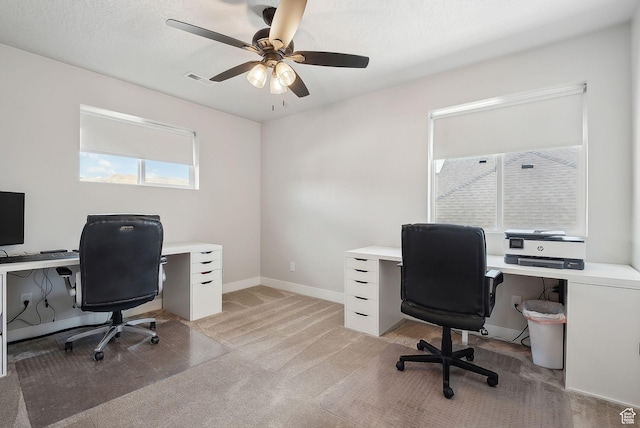 13321 S Split Oak Dr, Herriman, UT 84096 - office area with ceiling fan, light carpet, and baseboards