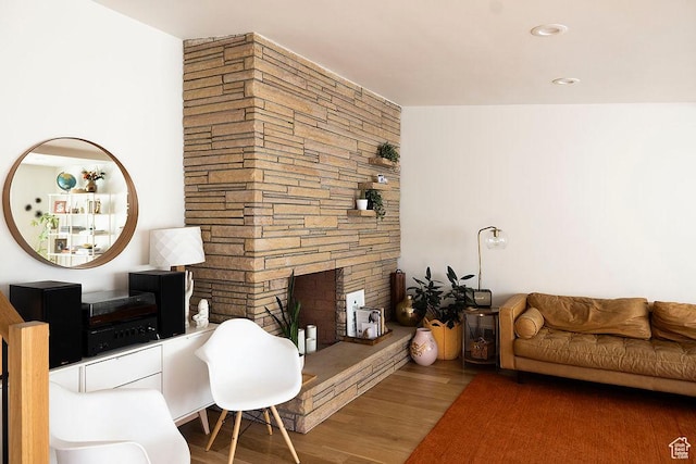 5466 S Woodcrest Dr, Holladay, UT 84117 - living room with wood finished floors and a stone fireplace