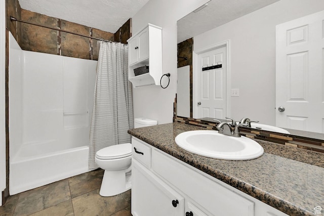 1240 N 2525 W, Layton, UT 84041 - full bathroom with toilet, vanity, shower / tub combo, stone finish floors, and a textured ceiling