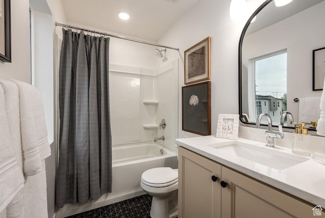 937 W Coalburn Way Unit 102, Murray, UT 84123 - bathroom featuring shower / bath combo, toilet, vanity, and recessed lighting