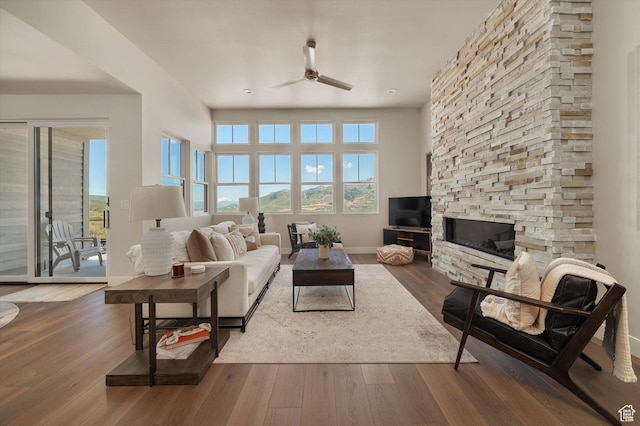 11661 N Shoreline Dr, Hideout, UT 84036 - living room featuring ceiling fan, plenty of natural light, and wood finished floors