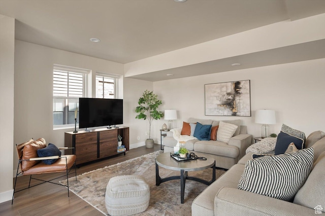 11661 N Shoreline Dr, Hideout, UT 84036 - living area with wood finished floors, baseboards, and recessed lighting