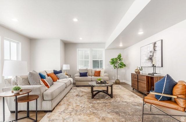 11661 N Shoreline Dr, Hideout, UT 84036 - living area featuring recessed lighting, wood finished floors, and baseboards