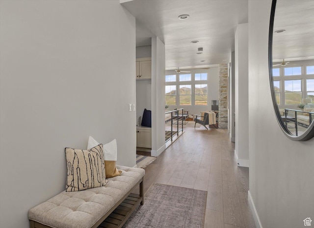 11661 N Shoreline Dr, Hideout, UT 84036 - hallway featuring healthy amount of natural light, baseboards, and light wood finished floors