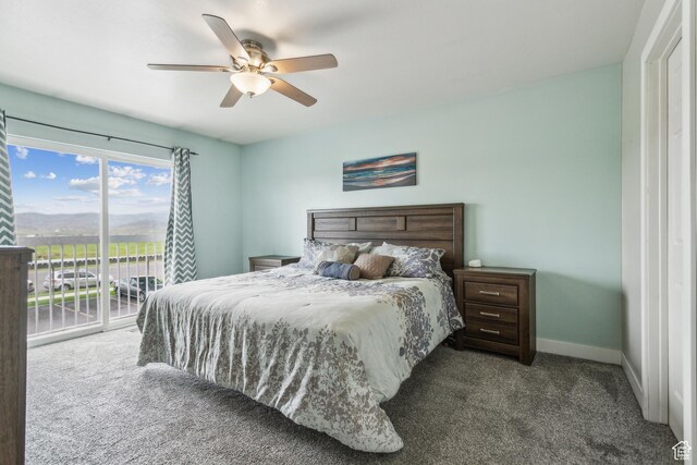 595 S Main St Unit 26, Kamas, UT 84036 - bedroom with carpet floors, access to exterior, ceiling fan, and baseboards