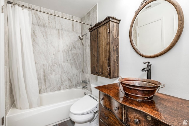 4097 S 670 E Unit C, Murray, UT 84107 - bathroom featuring shower / bathtub combination with curtain, vanity, and toilet