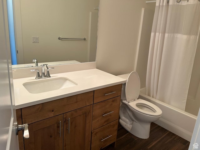 1224 S Grace Way, Layton, UT 84041 - bathroom featuring vanity, toilet, wood finished floors, and shower / bath combination with curtain
