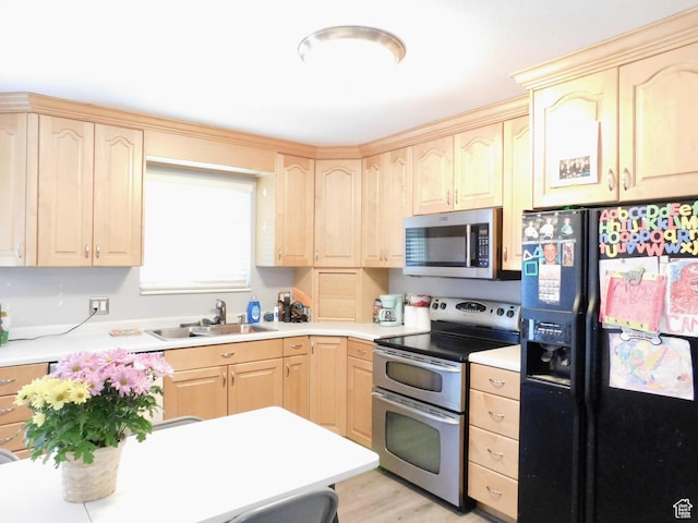 9467 S 250 E, Sandy, UT 84070 - kitchen with appliances with stainless steel finishes, a sink, light brown cabinets, and light countertops