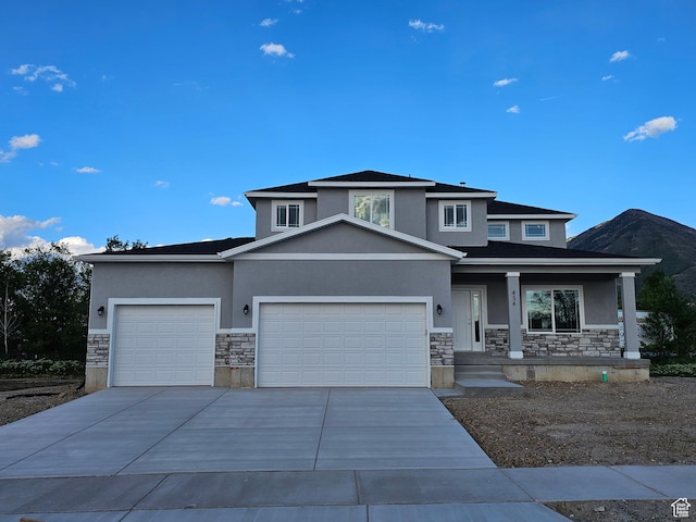 454 N 500 E Lot 3, Salem, UT 84653 - prairie-style house featuring stone siding, stucco siding, covered porch, and an attached garage