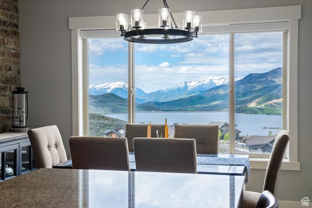 10371 N Sightline Cir, Hideout, UT 84036 - dining area featuring a chandelier and a water and mountain view