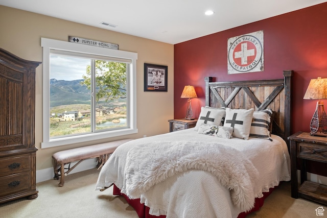 10371 N Sightline Cir, Hideout, UT 84036 - bedroom with carpet floors, recessed lighting, and a mountain view