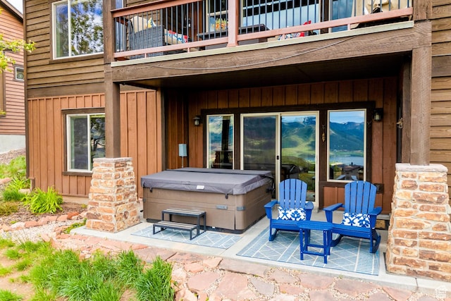 10371 N Sightline Cir, Hideout, UT 84036 - view of patio featuring a balcony and a hot tub