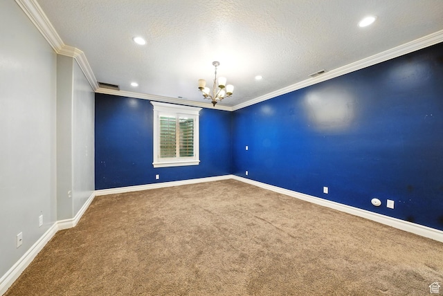 62 W 225 N, Lindon, UT 84042 - spare room featuring a chandelier, carpet floors, baseboards, crown molding, and recessed lighting