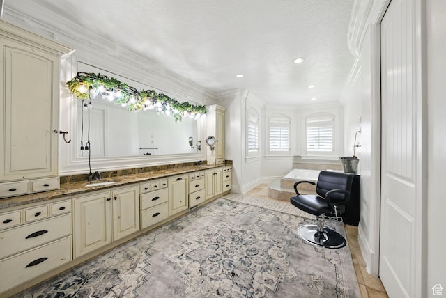 62 W 225 N, Lindon, UT 84042 - full bathroom featuring double vanity, crown molding, baseboards, a tub, and recessed lighting