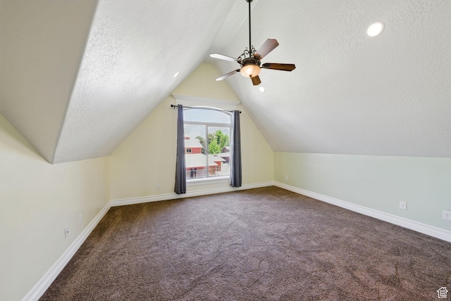 62 W 225 N, Lindon, UT 84042 - bonus room featuring a textured ceiling, ceiling fan, baseboards, carpet, and lofted ceiling
