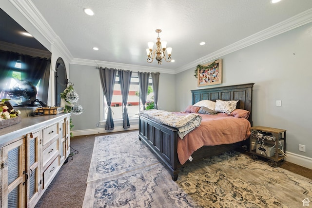 62 W 225 N, Lindon, UT 84042 - carpeted bedroom with a chandelier, baseboards, crown molding, and recessed lighting
