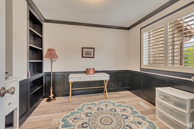 11198 S Wyngate Ln E, Sandy, UT 84092 - office space with ornamental molding, a wainscoted wall, and light wood-style floors