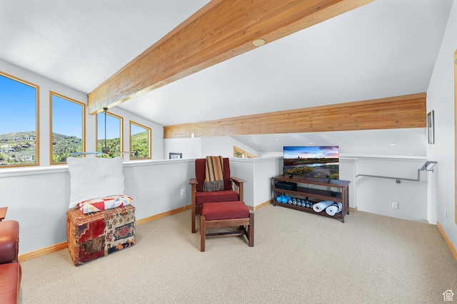 7340 Buckboard Dr N, Park City, UT 84098 - sitting room with carpet floors, vaulted ceiling, and baseboards