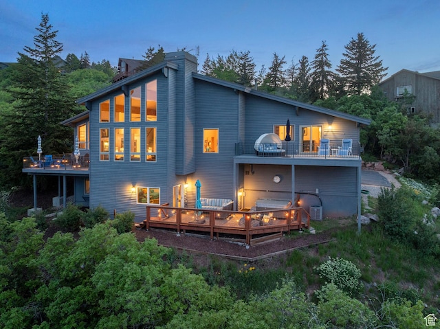 7340 Buckboard Dr N, Park City, UT 84098 - back of house featuring a balcony, a chimney, central AC, and a deck