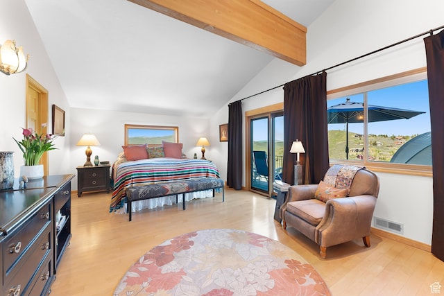 7340 Buckboard Dr N, Park City, UT 84098 - bedroom with access to exterior, light wood-style floors, and multiple windows