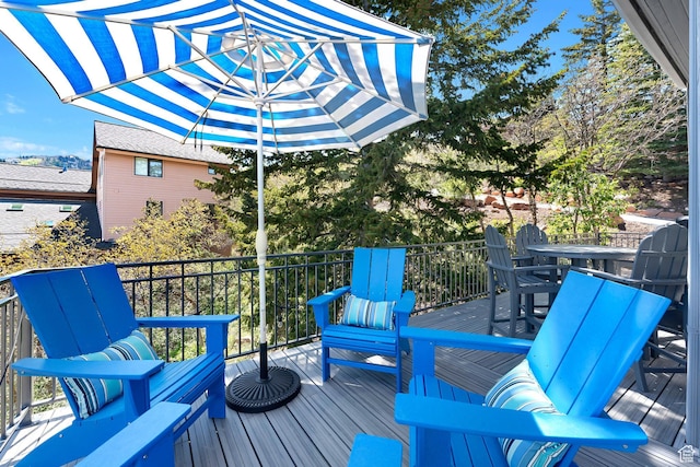 7340 Buckboard Dr N, Park City, UT 84098 - wooden terrace with outdoor dining area