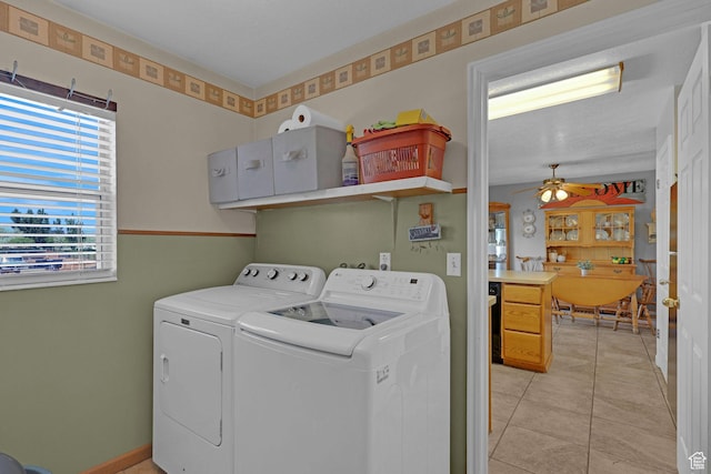 3966 W 2200 N, Plain City, UT 84404 - washroom with separate washer and dryer, ceiling fan, and light tile patterned floors