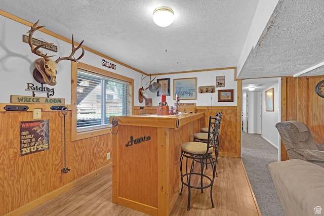 3966 W 2200 N, Plain City, UT 84404 - indoor dry bar featuring a textured ceiling, wood walls, light wood-style flooring, wainscoting, and baseboards